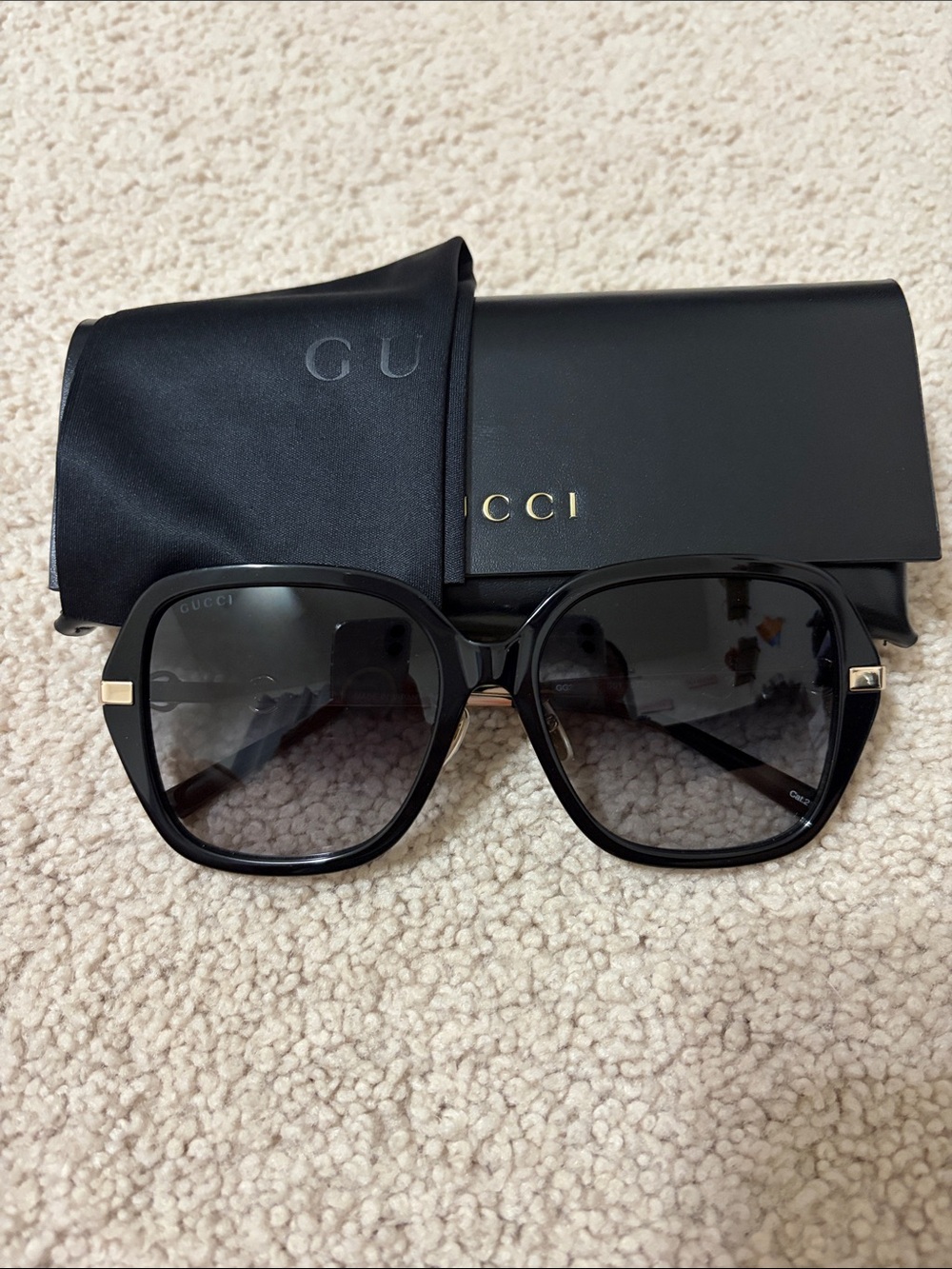 Gucci Black Square Oversized Sunglasses with Gold Accents